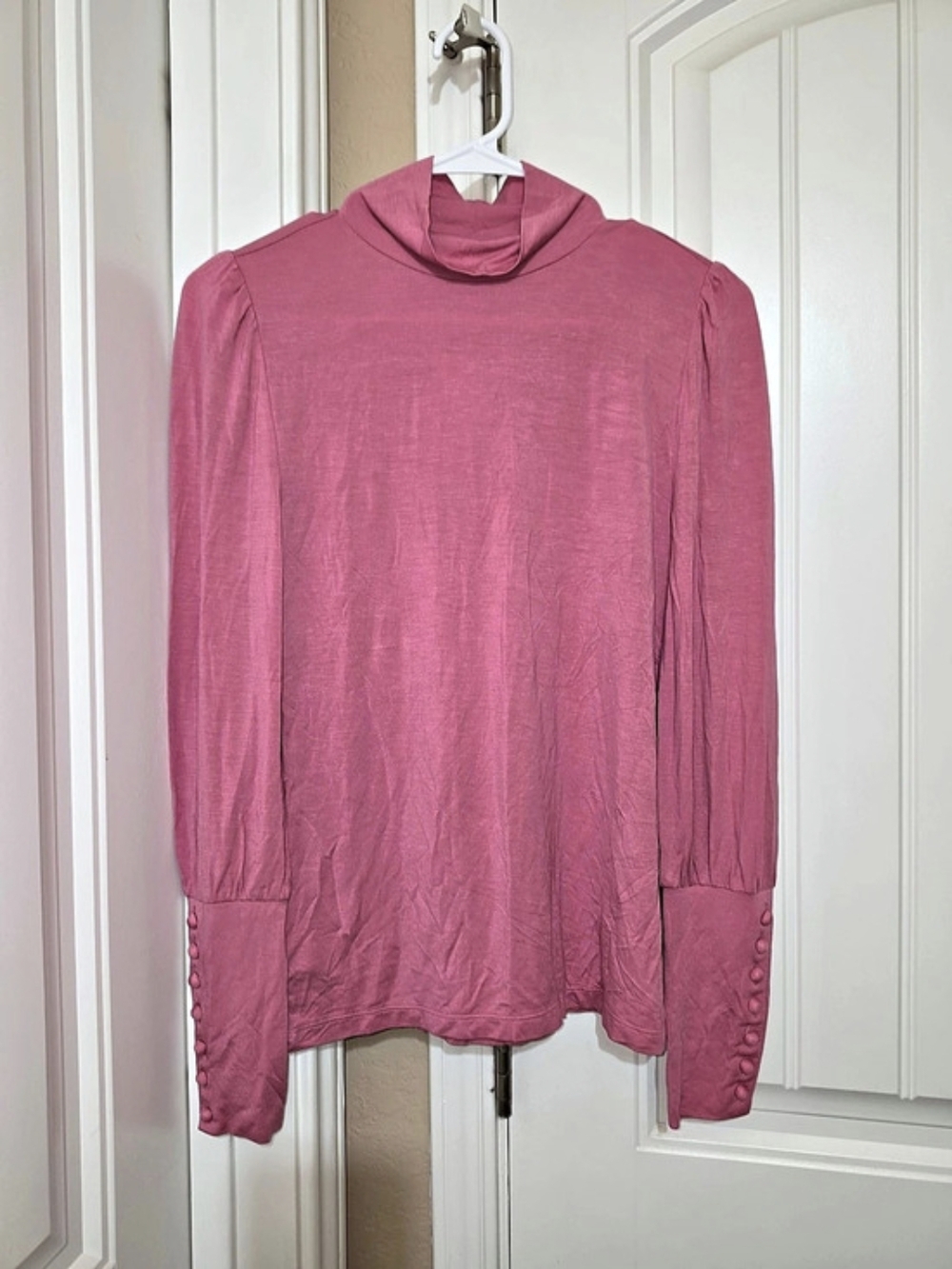 Ann Taylor Mock Neck Long Sleeve Button Cuff Top Pink Small